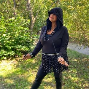 L to 2xl fun black hoodie with an Aline bottom